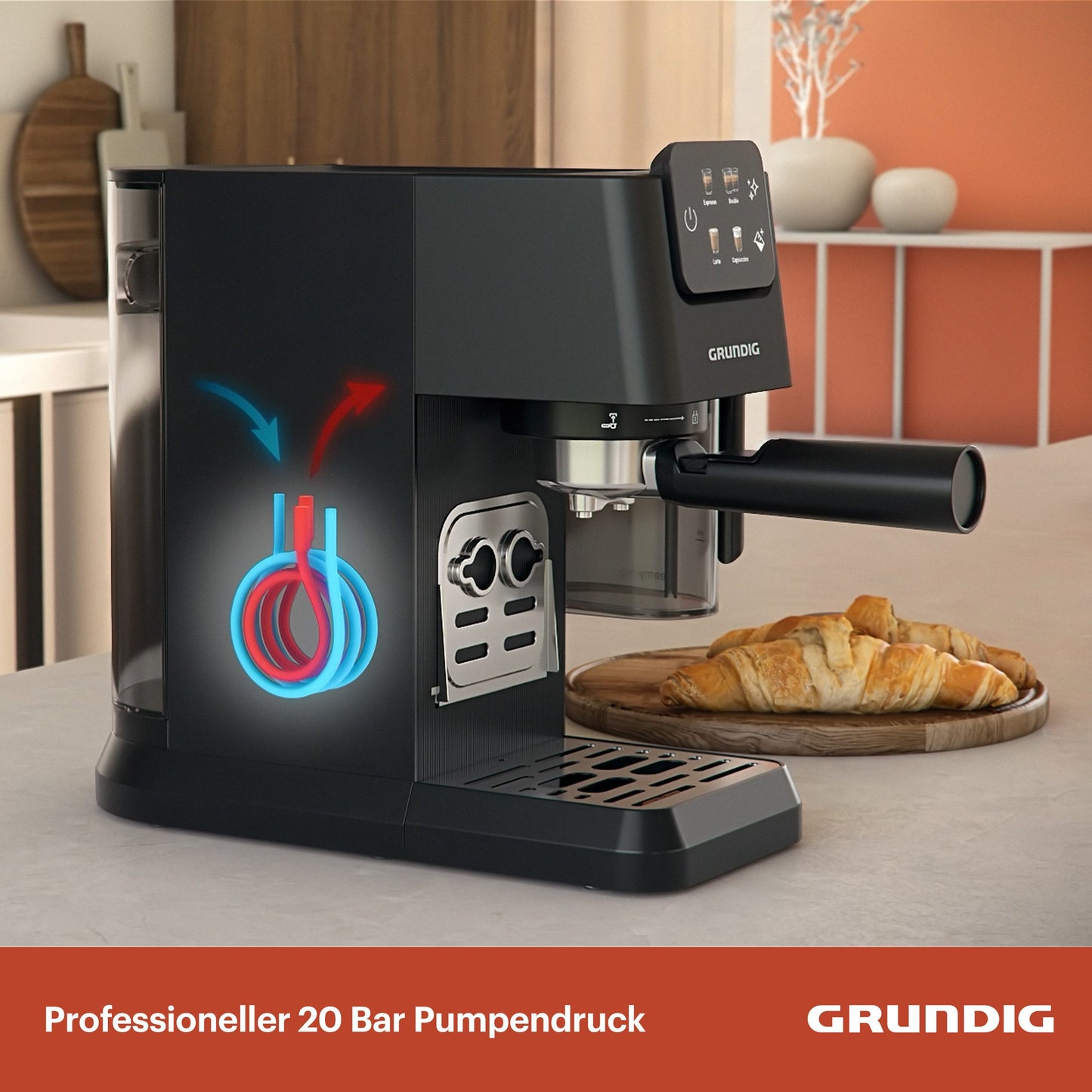 GRUNDIG Espresso machine KSM 5330 with integrated milk container