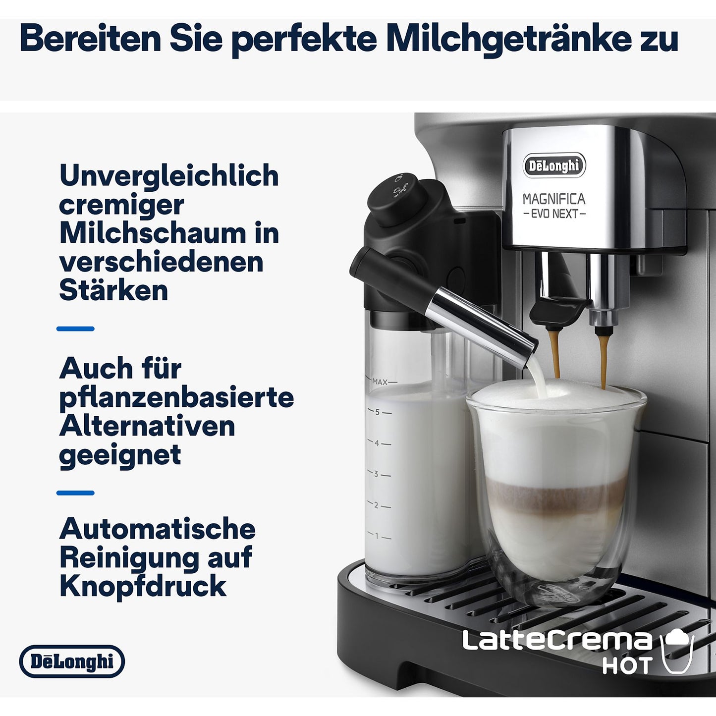 De'Longhl Magnifica Evo Next ECAM310.80.SB - 13 Rezepte, 3 Benutzerprofile, einfache Bedienung, Kaffeevollautomat Silber/Schwarz